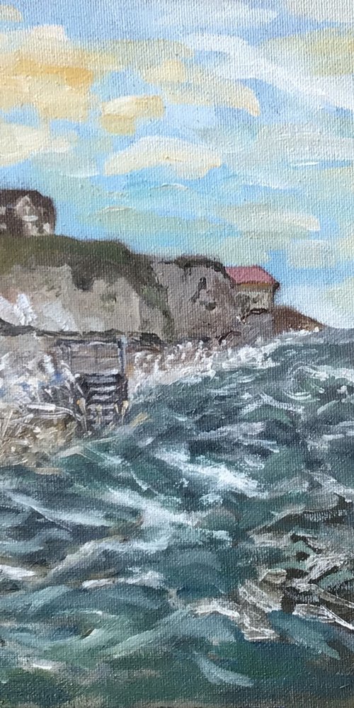 Rough sea at Palm Bay. An original oil painting. by Julian Lovegrove Art