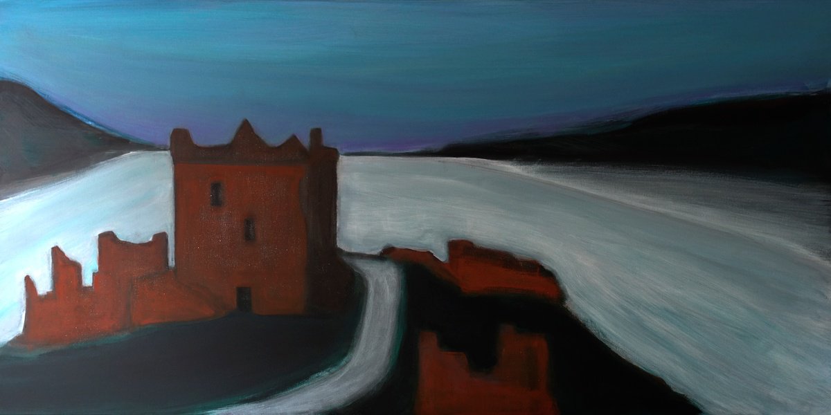 Illustrative Abstract Acrylic Painting By Pier Maurizio Greco, 47 X 24", Chiusi In Agosto, Scena 3, Original Artwork