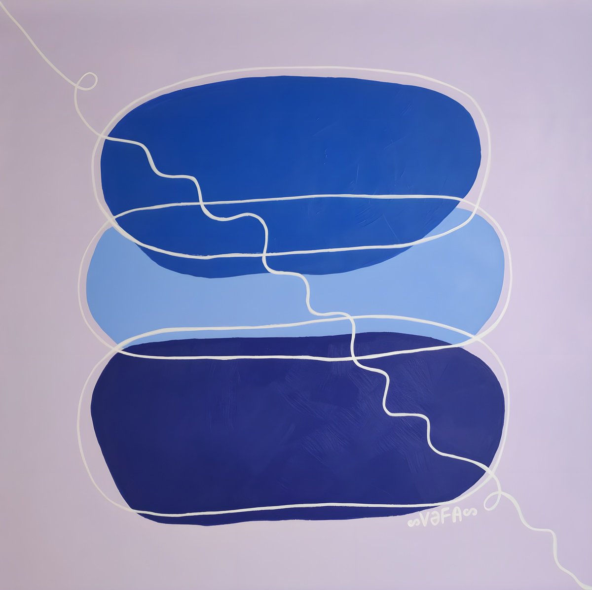 Surrealistic Landscape Acrylic Painting By Vafa Majidli, 26 X 26", Zen Minimalism. Blue Stones, Original Artwork