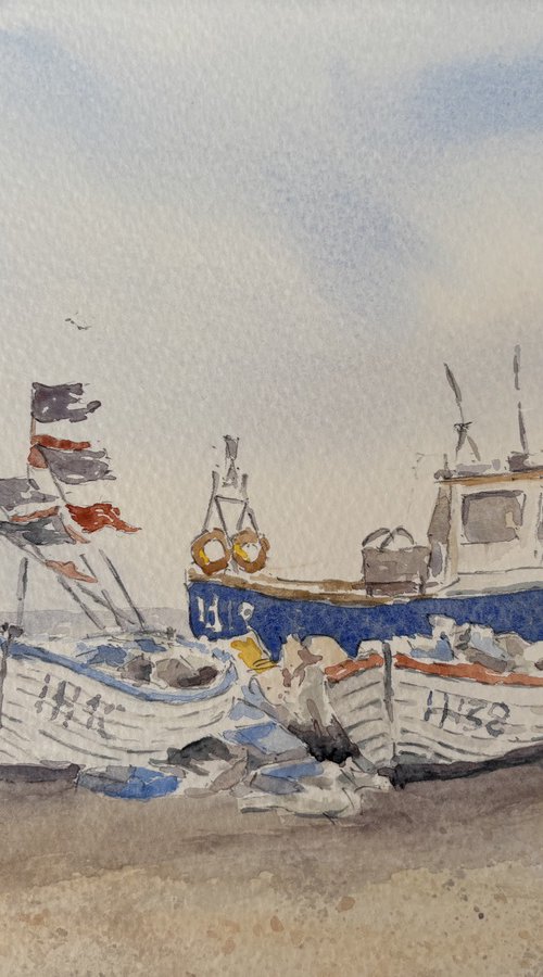 The Reuben-William with 4 old Crab boats by Noel Sawyer