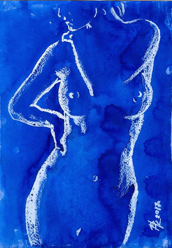 Nude on ultramarine. 21X29.5cm