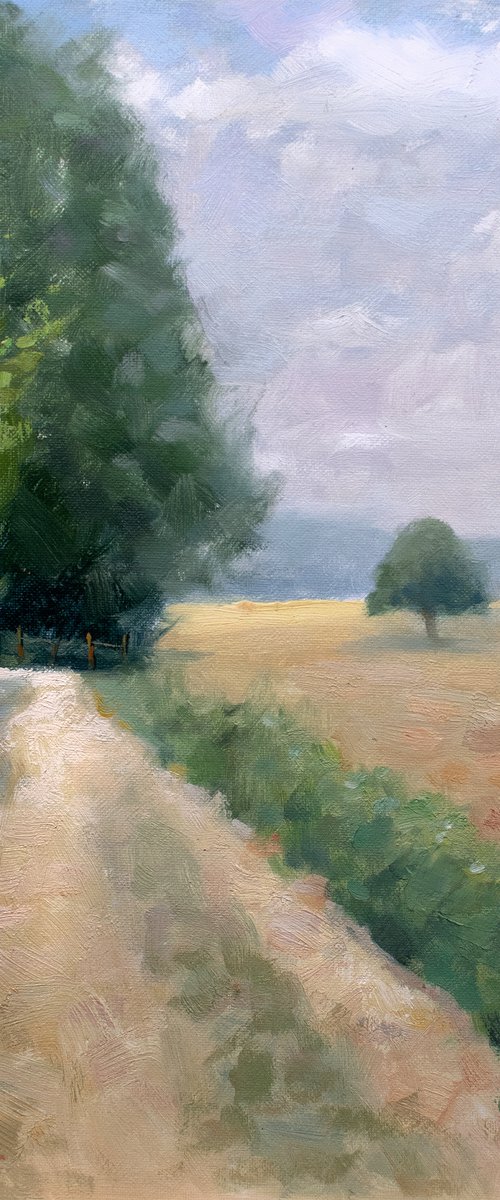 Impressionism countryside path, trees and field by Gav Banns