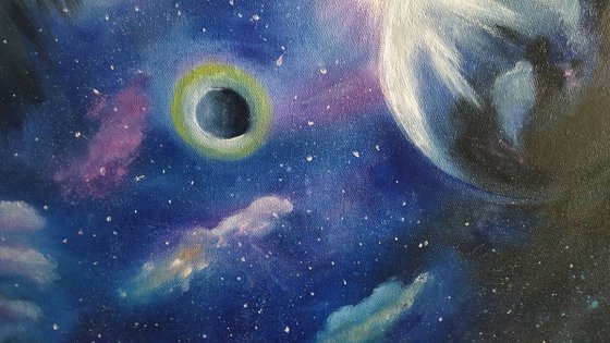 New Era, original surreal space oil painting, gift idea, art for home