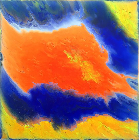 "Escape To Orange Island" - Original Abstract PMS Acrylic Painting - 24 x 24 inches