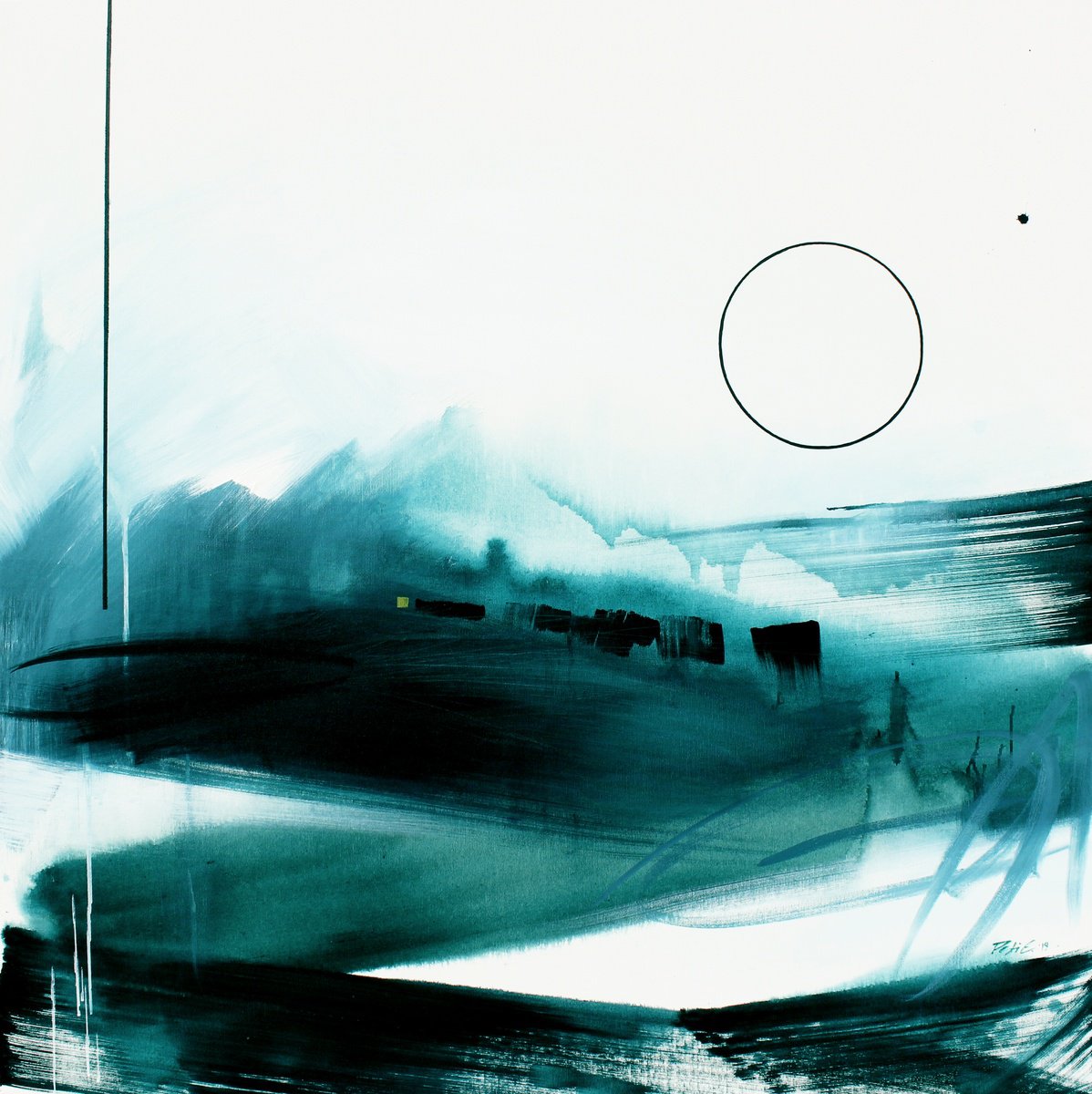 Abstract Landscape Acrylic Painting By Emma Pesti, 39 X 39, Dark Shine, Original Artwork