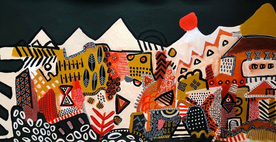 Landscape with red sun.