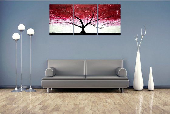 Burgundy Tree of Life artwork in acrylic