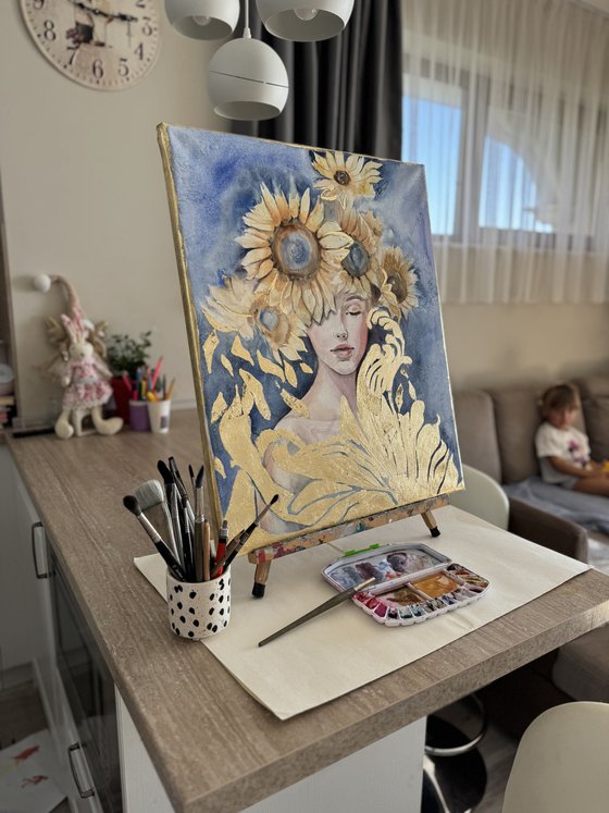 “A girl with sunflowers”