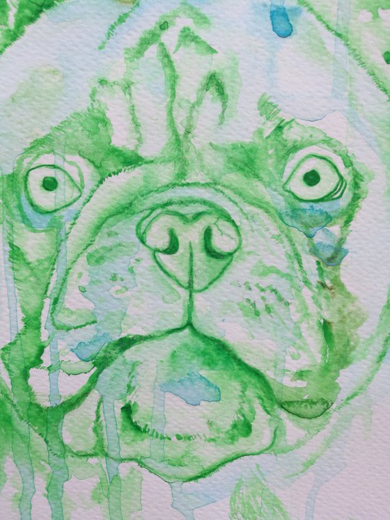 Green Pooch. Watercolour on paper. A4.