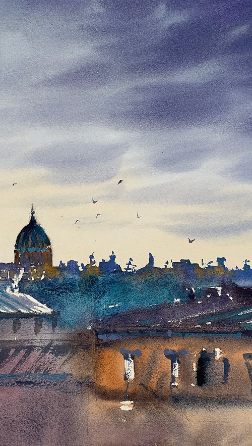 Roofs of St. Petersburg. Sunset. by Evgenia Panova