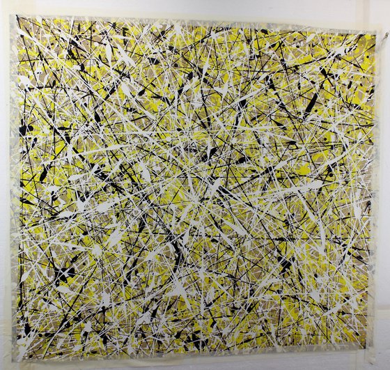 Extra large abstract artwork  (yellow black and white)