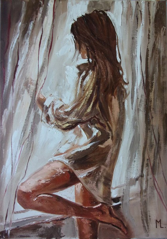 " YOUR WHITE SHIRT ... "-   liGHt  ORIGINAL OIL PAINTING, GIFT, PALETTE KNIFE