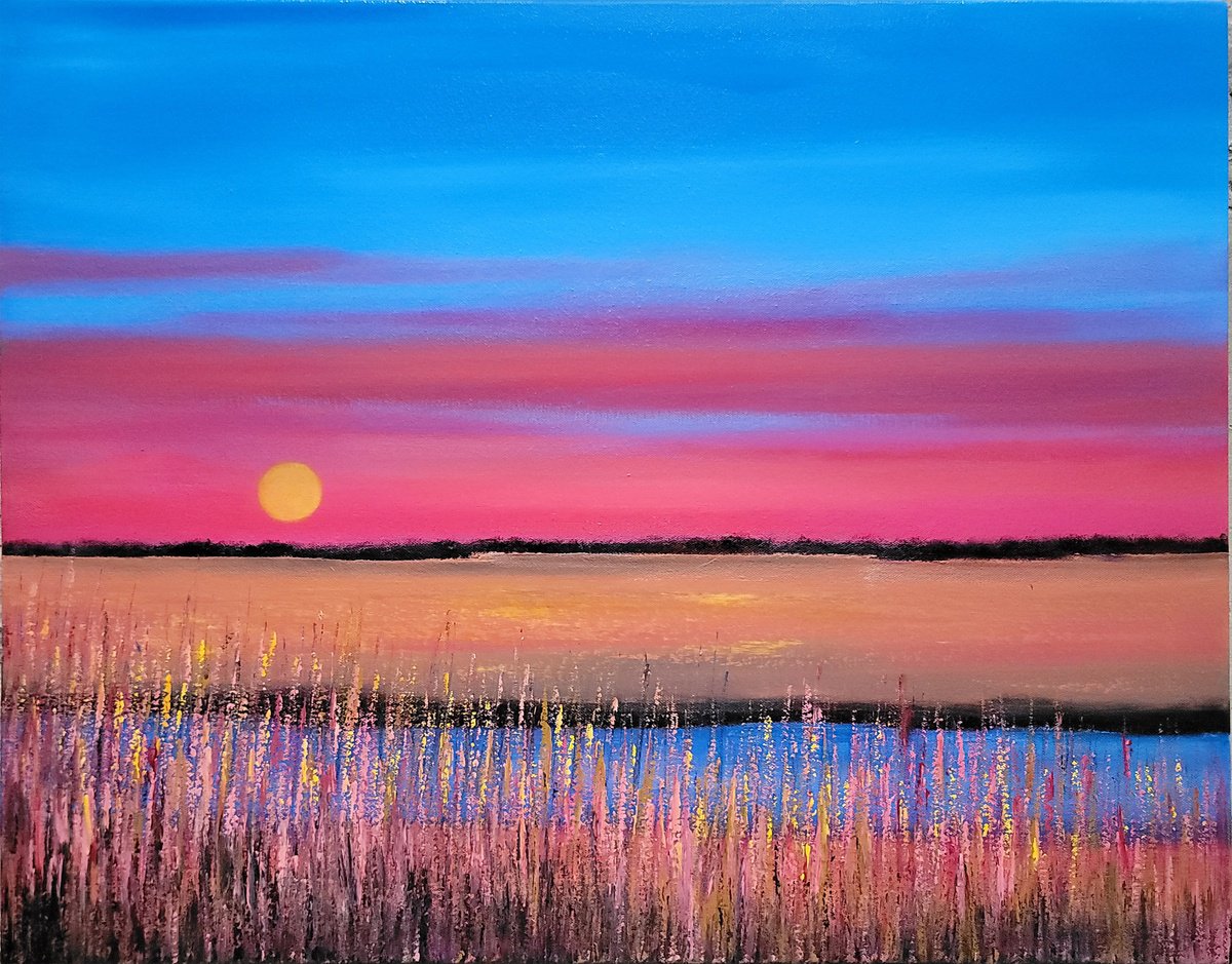 Impressionistic Landscape Oil Painting By Faith Patterson, 28 X 22, Riverbank Chatter, Original Artwork