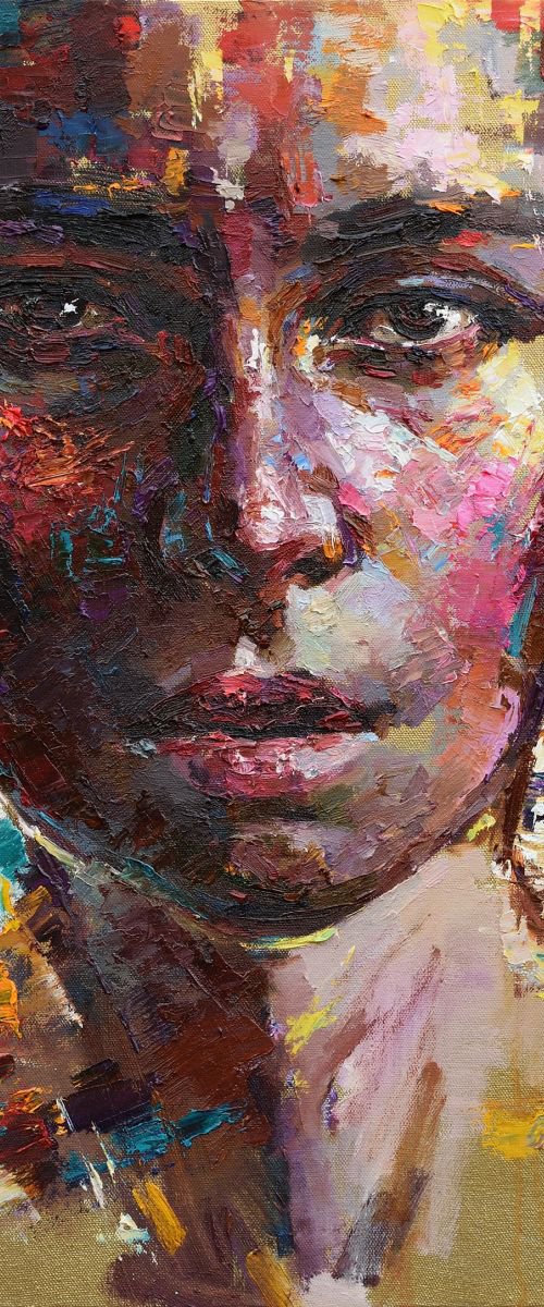Face on Gold #2 Abstract Portrait by Anastasiia Valiulina