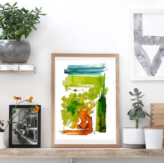 Abstract watercolor painting, green abstract wall art, modern home decor