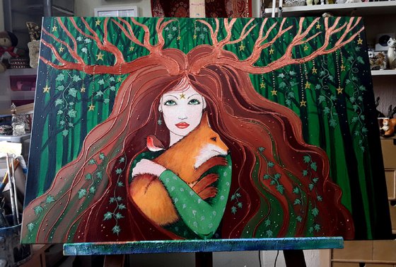 Guardian of the Forest, Goddess Art, Fox, Mystical Art