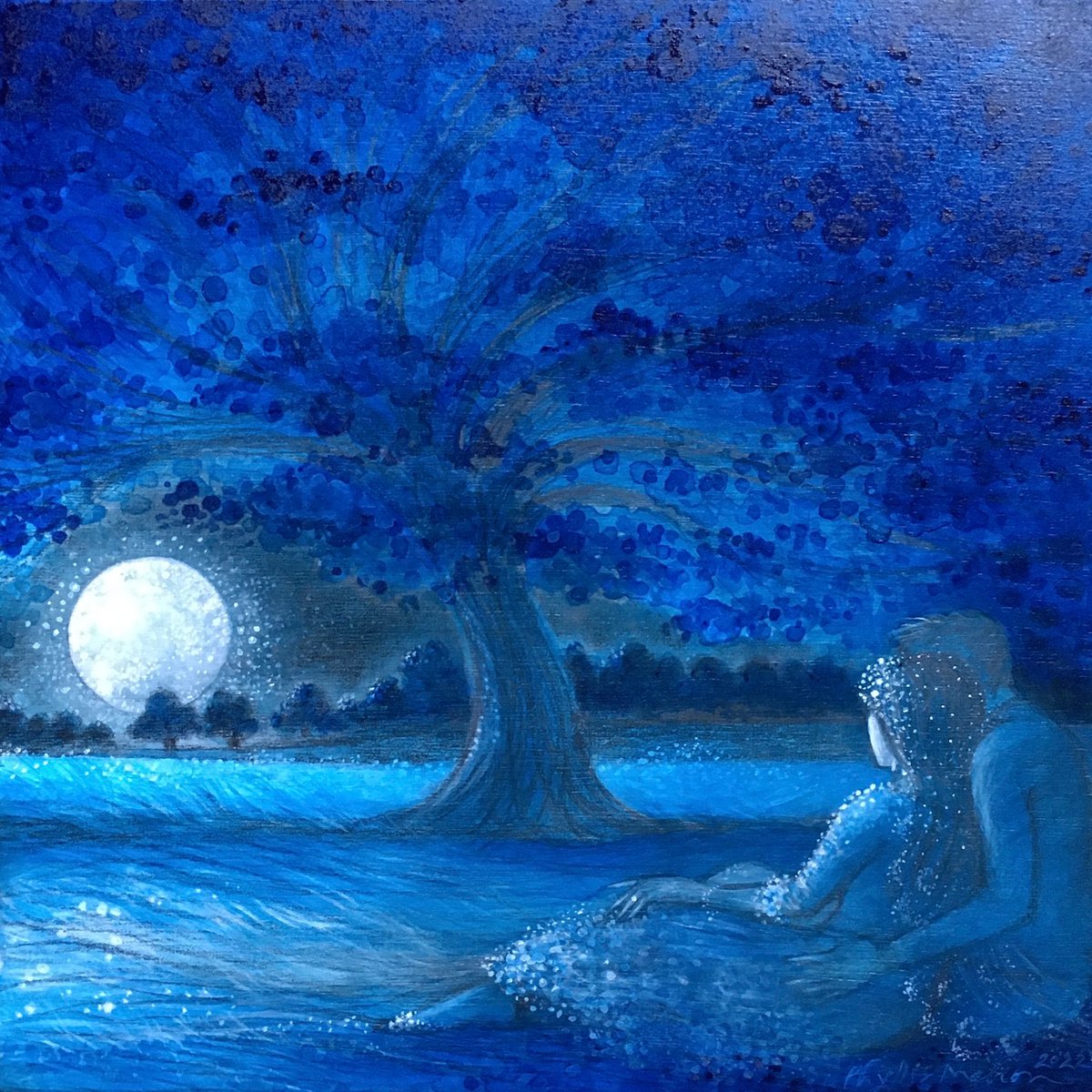 Lovers Gazing at a Diaphanous Moon by Phyllis Mahon
