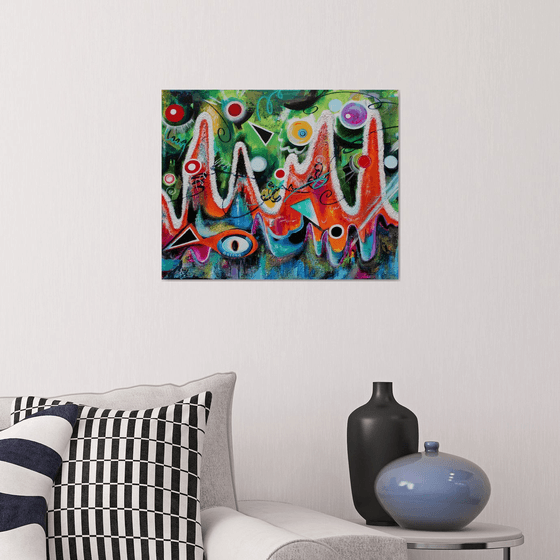 Mystery of Camuy 15070 - textured acrylic abstract painting on stretched canvas, Puerto Rico art, virant, unique, colorful
