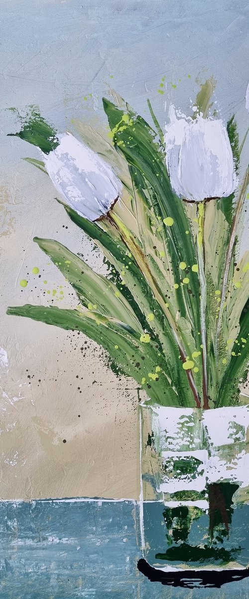 Vase with White Tulips by Cinzia Mancini