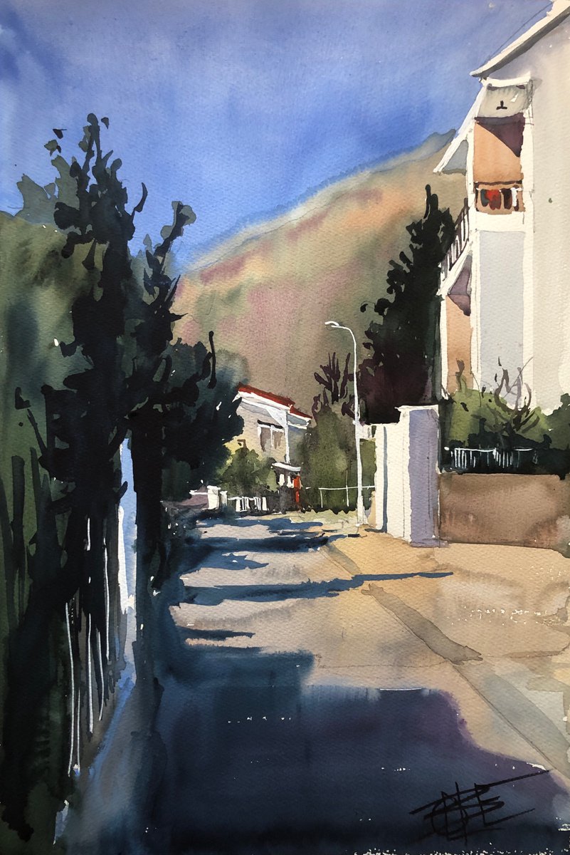 Impressionistic Cityscapes Watercolour By Olga Beloborodova, 12 X 18", Morning In The City, Original Artwork