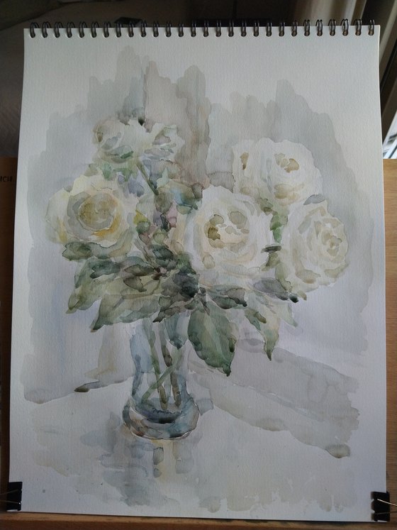 Bouquet of roses. Original watercolour painting.