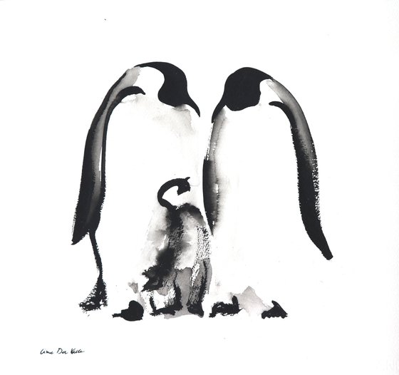Penguin Ink drawing "Family"