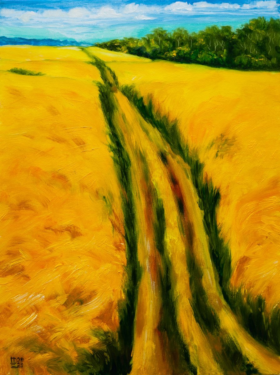 Impressionistic Landscape Oil Painting By Liudmila Pisliakova, 12 X 16", Angel Of The Road, Original Artwork