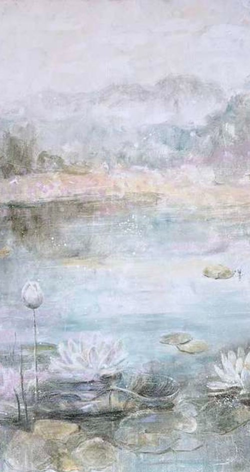 Water Lilies in Morning Mist by Selene Caspian