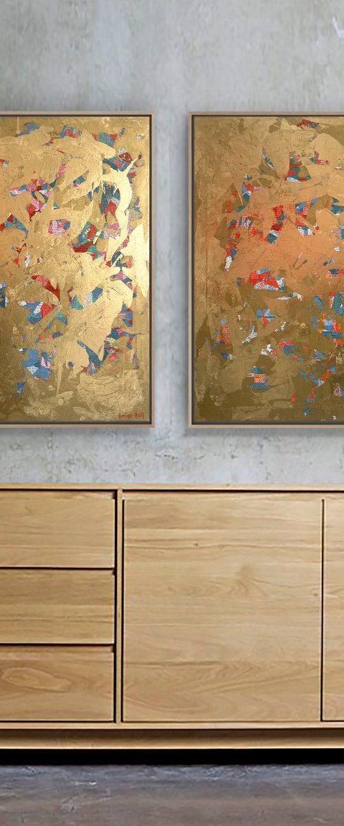 Wisdom B - 78cm squ - Tasmanian Oak floating frame - mixed media on canvas by George Hall