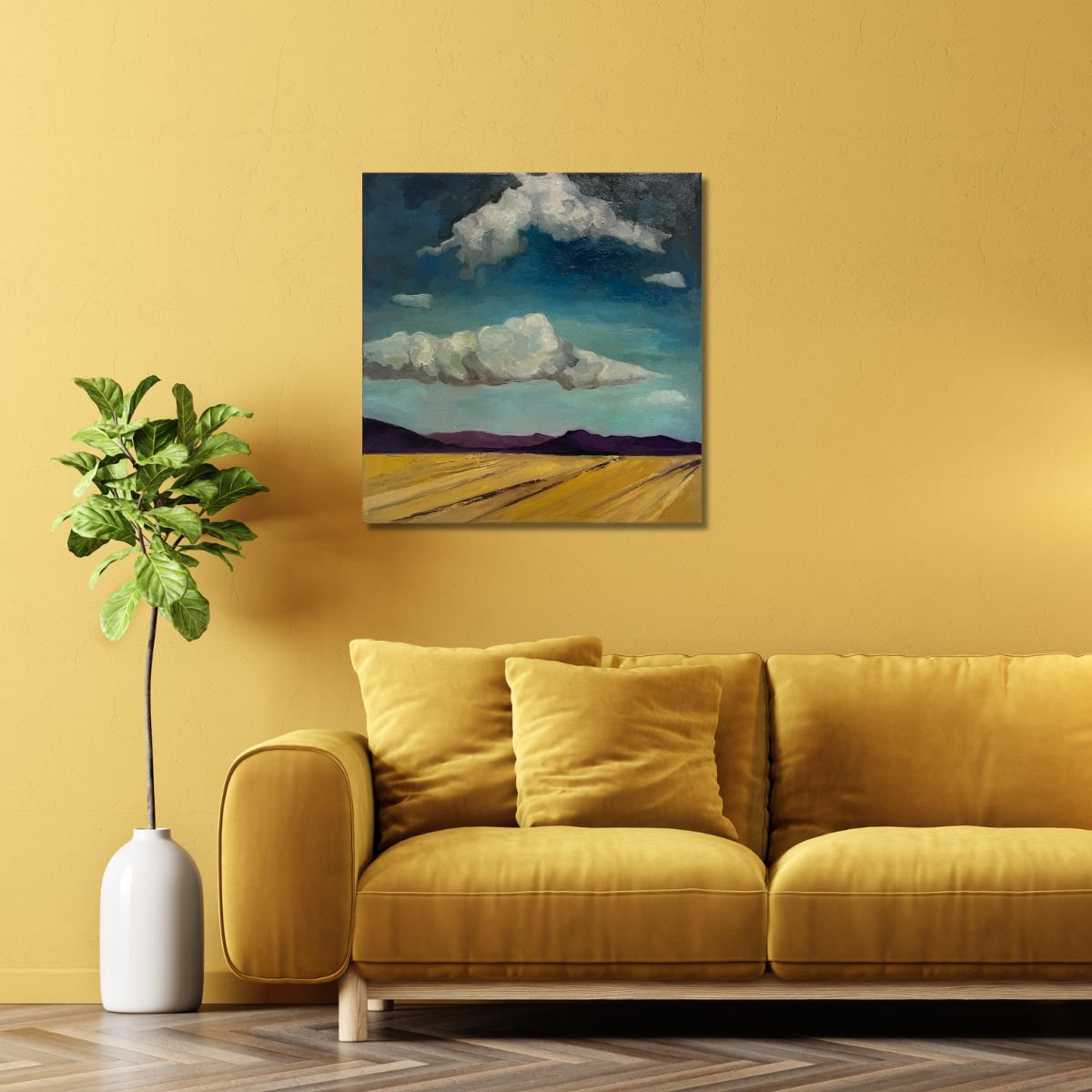 Impressionistic Landscape Oil Painting By Ulli Schmitt, 20 X 20", Summer Fields, Original Artwork