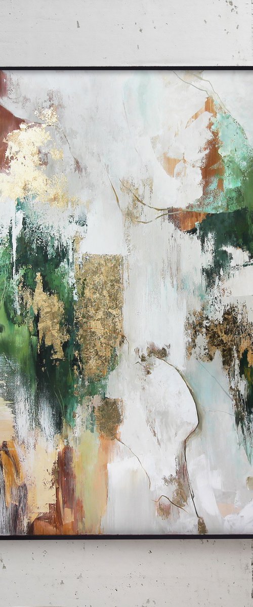 "Green Flow 2" Abstract green gold art by Yana Sagan