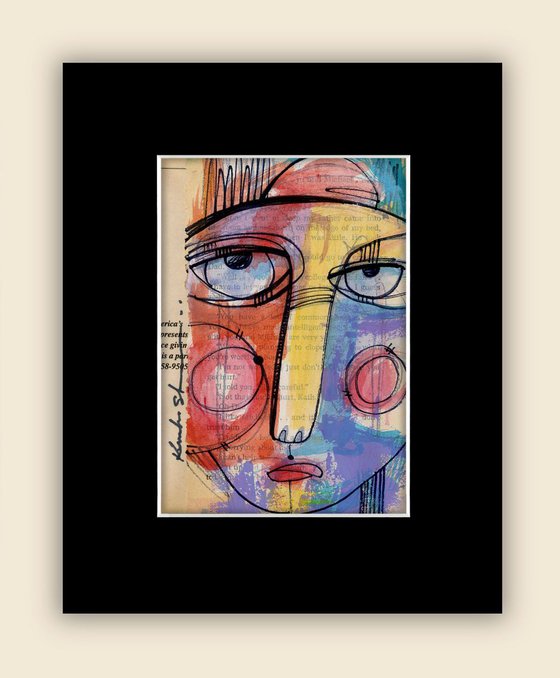 Funky Face 18 - Mixed Media Collage Painting by Kathy Morton Stanion