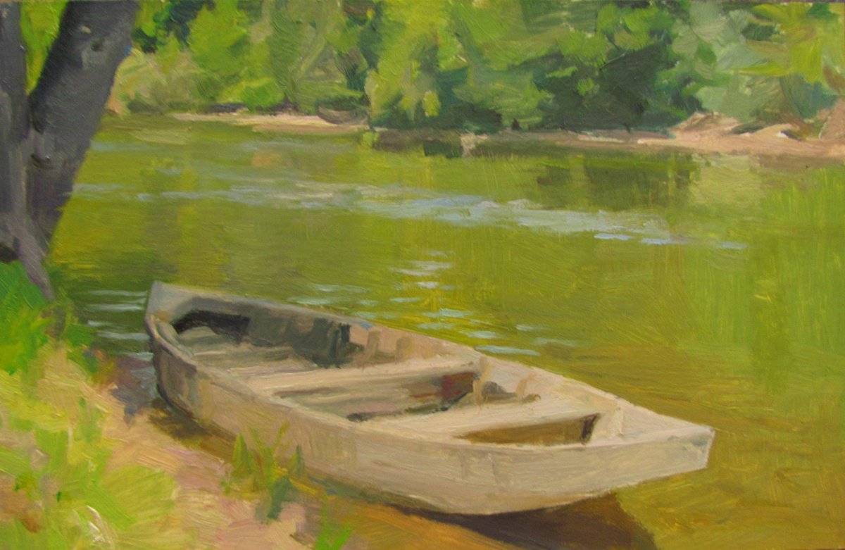 Photorealistic Landscape Oil Painting By Viktoriia Pidvarchan, 9 X 6", Boat, Original Artwork