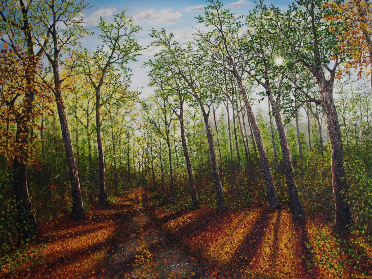Impressionistic Landscape Oil Painting By Hazel Thomson, 48 X 36, Textural Autumn, Original Artwork