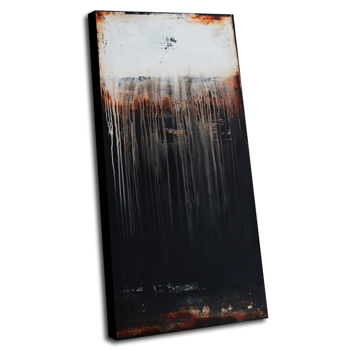 GROUNDING - 120 X 60 CMS - ABSTRACT PAINTING TEXTURED * WHITE * ANTHRAZIT * RUST by Inez Froehlich