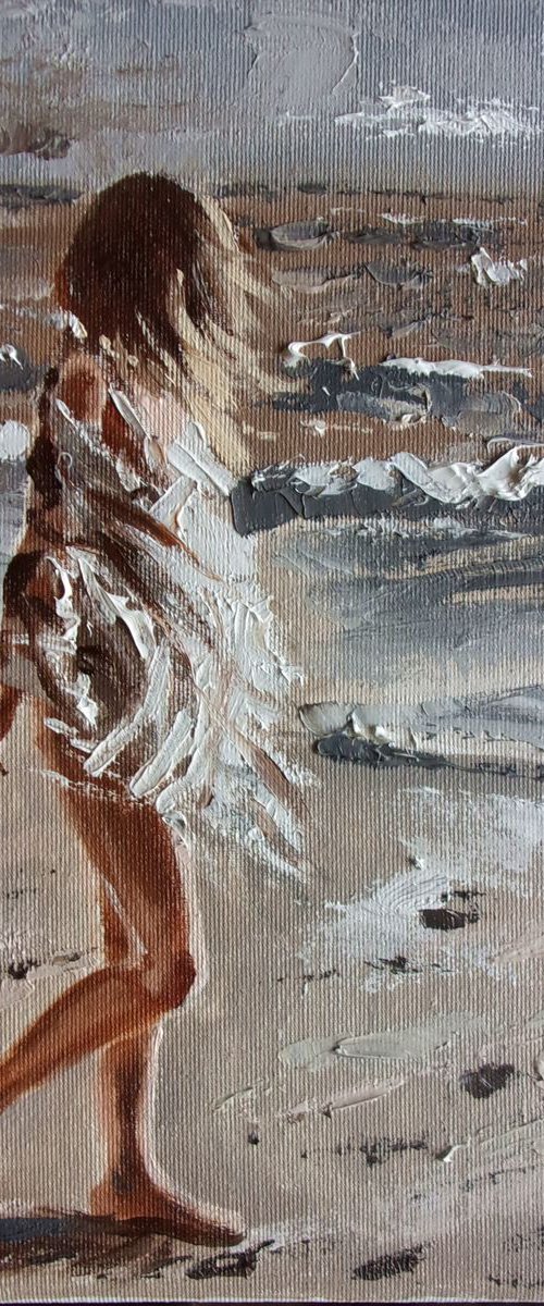" WINDY ... " original painting SEA spring palette knife GIFT by Monika Luniak