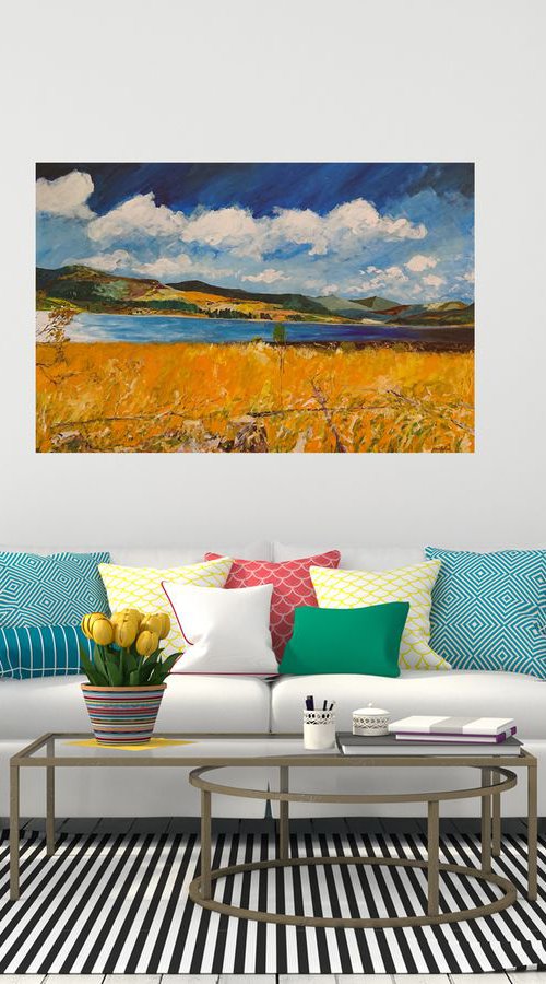 Clatteringshaws loch, Scotland landscape, Original abstract painting, Ready to hang by WanidaEm by WanidaEm