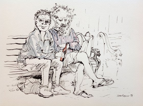 Old mates, park bench