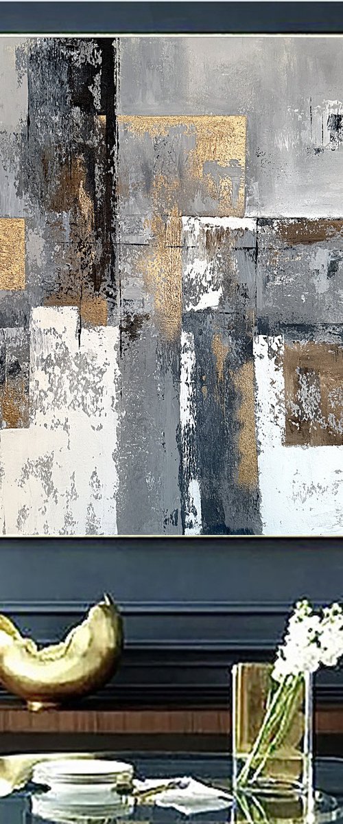 Architectural Ember. Grey Beige Gold Textured by Tatiana Malinovscaia