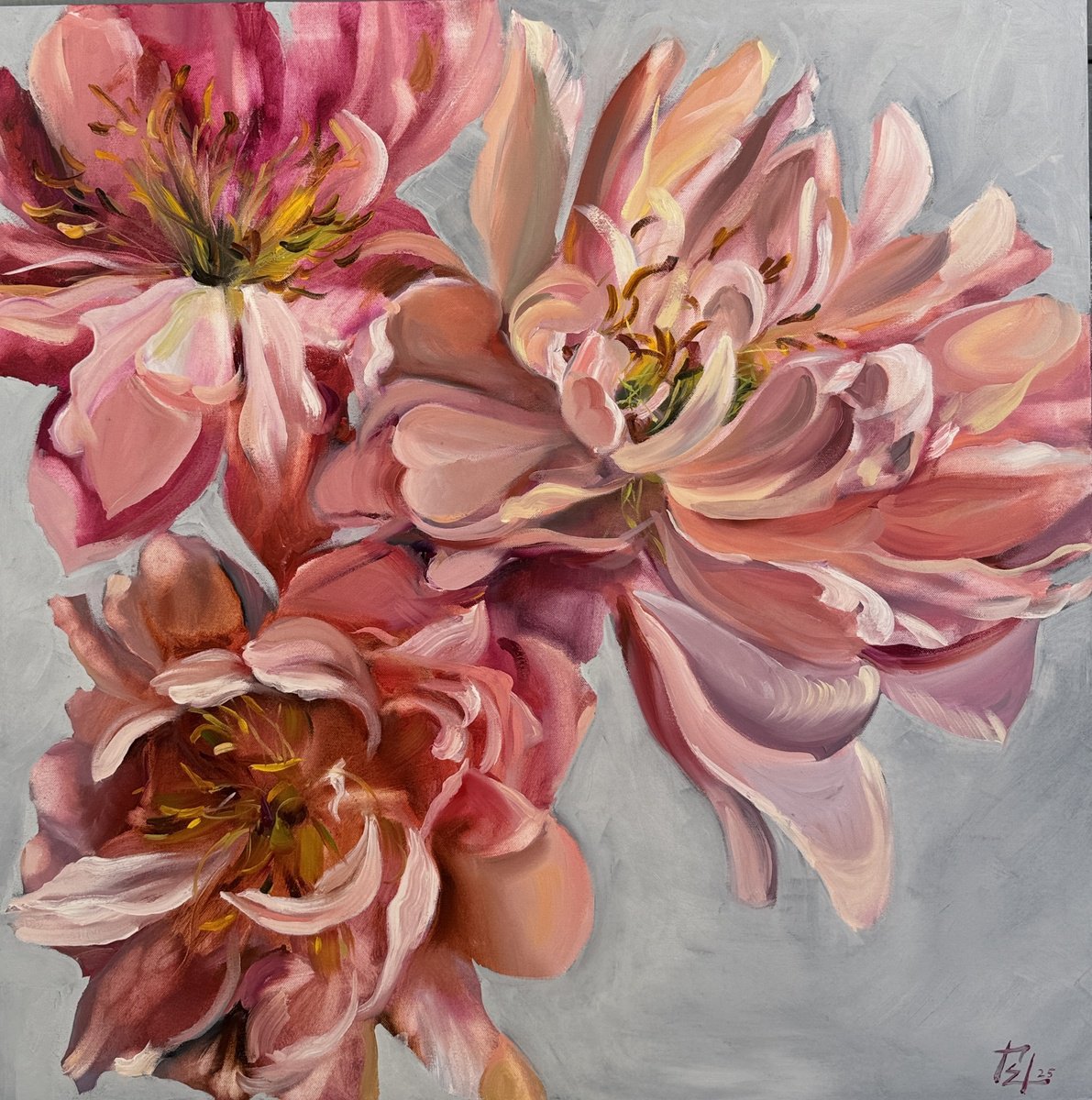 A Tender Trio Of Peonies By Olena Hromova, 31 X 31, Artwork For Sale On Artfinder