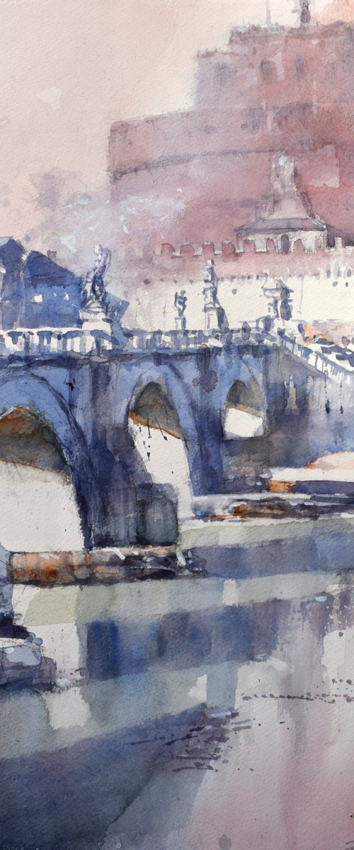 The angels' bridge in the golden hour by Goran Žigolić Watercolors