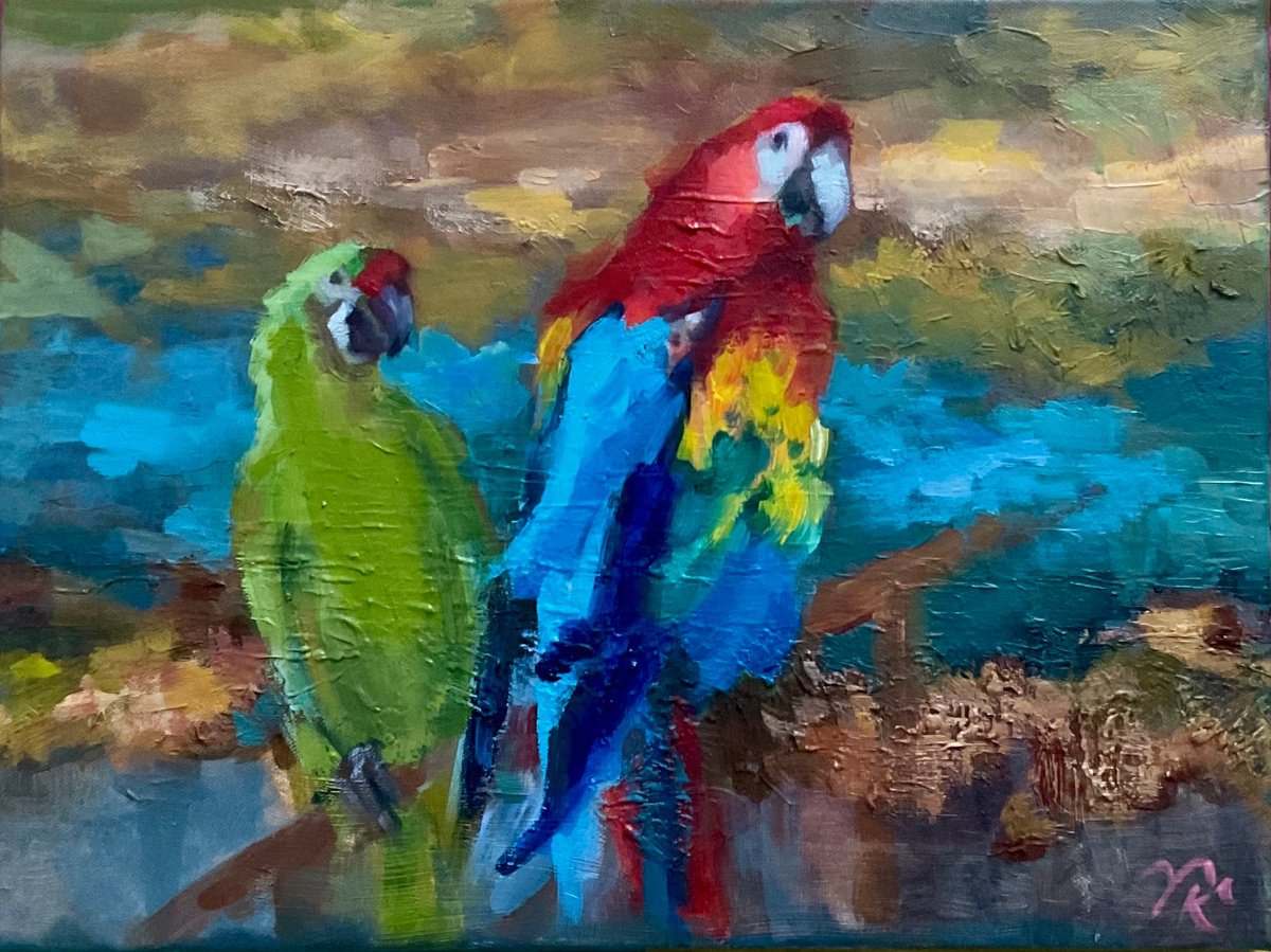 Impressionistic Animal Oil Painting By Vera Klimova, 16 X 12", By The Blue Sea, Original Artwork