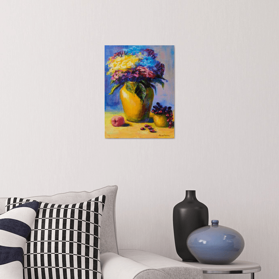 Flowers in a yellow vase