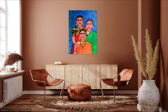 Three Friends Radiant Elegance Acrylic painting