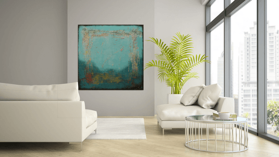 Large Abstract Painting - Blue Lagoon XL- 120x120cm -53J