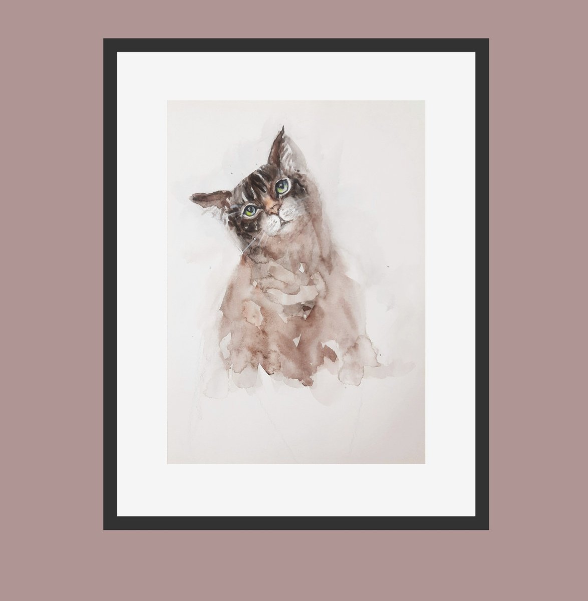 Impressionistic Animal Drawing By Asha Shenoy, 8 X 12, Kumudamini The Tabby Cat, Original Artwork