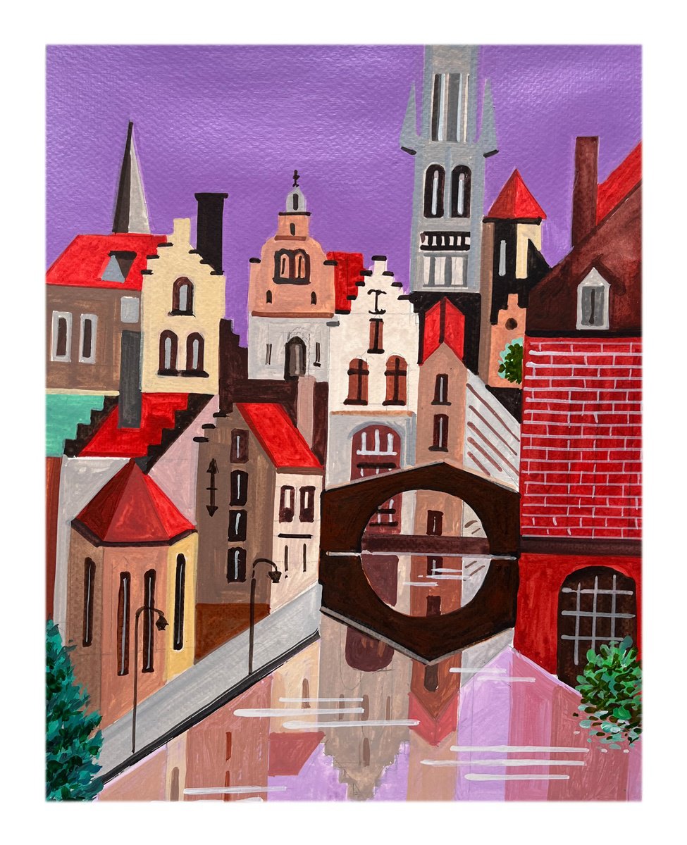 Urban And Pop Acrylic Painting , Bruges, Belgium-02 By Andre Baldet, 12 X 14, Artwork For Sale On Artfinder