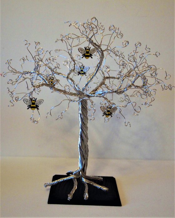 Silver tree with Enamelled Bumblebees