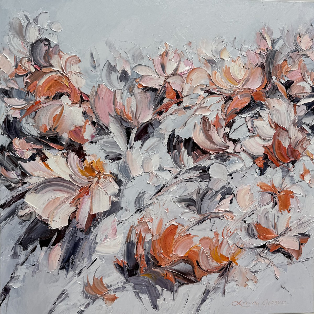 Impressionistic Botanical Oil Painting By Liliana Gigovic, 48 X 48", Spring Delight No 32, Original Artwork