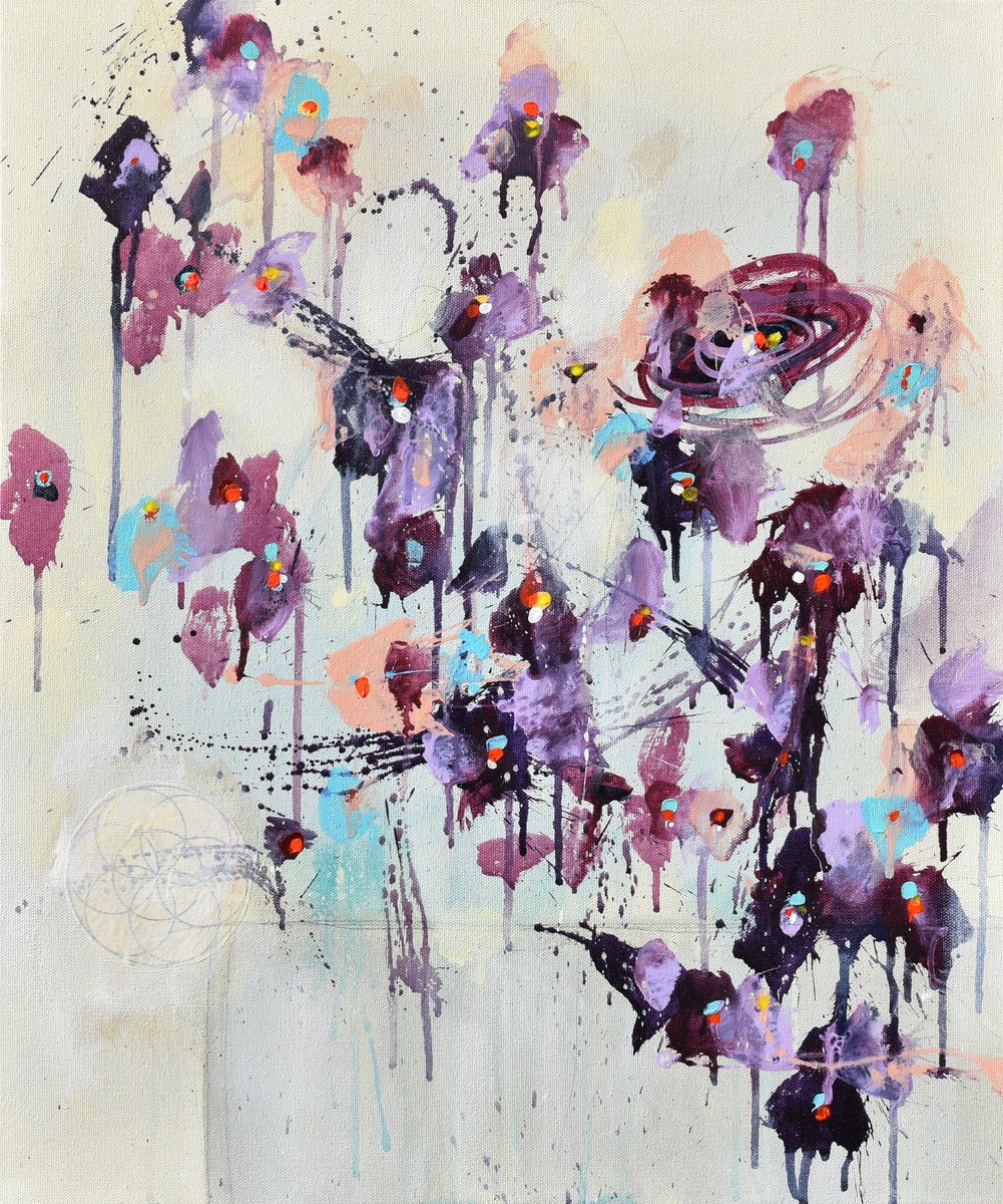 Abstract Landscape Acrylic Painting By Cynthia Ligeros, 20 X 24, Fleur Du Renouveau, Original Artwork